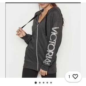 Victoria's Secret Charcoal Gray Logo Zip Hoodie